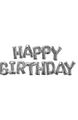 Balon urodzionowy napis 14" HAPPY BIRTHDAY SREBRNY