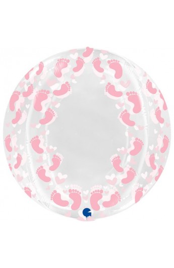 Balon Grabo Globe 19'' Transparent Pink Footprint 4D